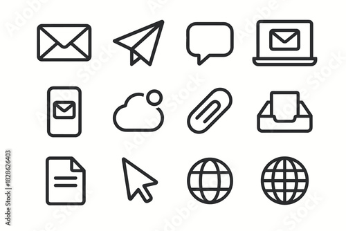 Paper bubble notification tray envelope message set email vector icon inbox dot