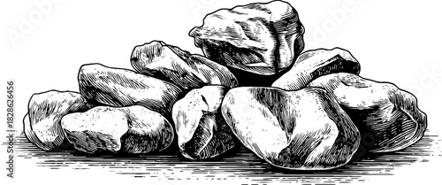 Vintage hand-drawn metamorphic cobblestones illustration for decor and design