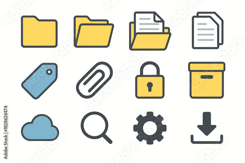 Glass box modern icon gear stack grid vector magnifying clip folder settings