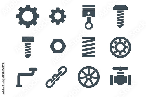 Large icon gear mechanical nut crank vector piston bearing wheel spring