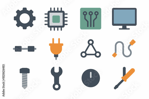 Screwdriver wire gear circuit microchip connector icons network icon vector technology screen