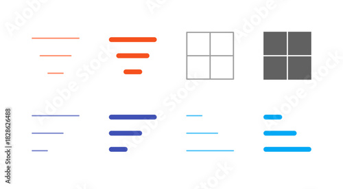 Flat Colored Filter and Sort Icon Set in Outline and Solid Style for Data Table and Organization
