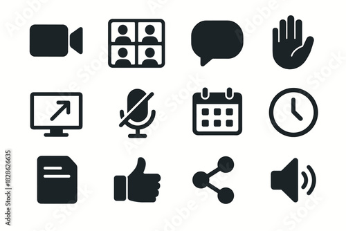 Online symbol chat reaction speaker icon minimalist vector meeting bubble grid share