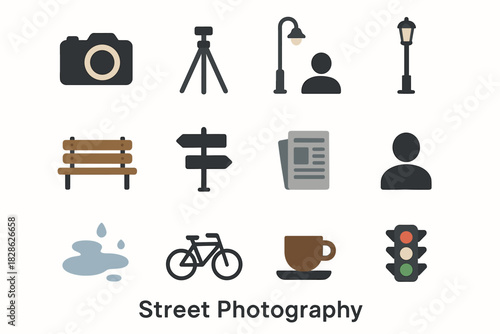 Traffic icon coffee photography bicycle shadow vector bench lamppost icons street light