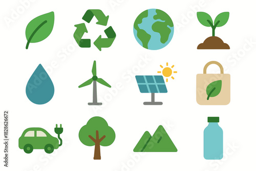 Car eco leaf electric collection solar vector symbol reusable icon panel tree