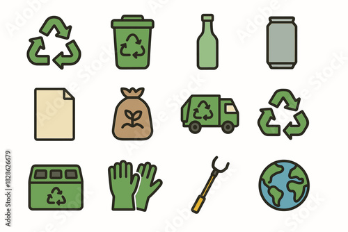 Symbol picker garbage recycle bottle bin sorting set trash icon bag vector