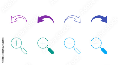 Flat Colored History and Zoom Icon Set in Outline and Solid Style for View Control and Revision Functions