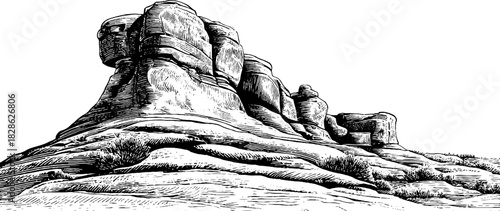 Engraved dune rock layers illustration for decorative nature design