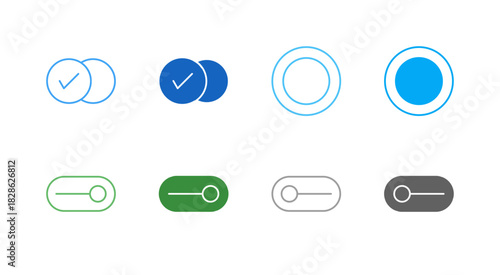 Flat Colored Form Input Icon Set in Outline and Solid Style for Selection and Toggle Functions