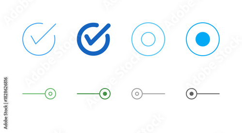 Flat Colored Form Input Icon Set in Outline and Solid Style for Selection and Toggle Functions