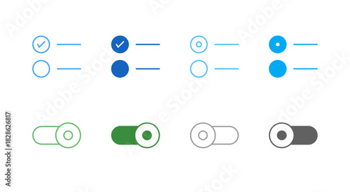 Flat Colored Form Input Icon Set in Outline and Solid Style for Selection and Toggle Functions