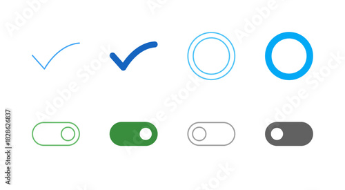 Flat Colored Form Input Icon Set in Outline and Solid Style for Selection and Toggle Functions