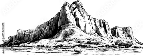 Vintage engraved illustration of a steep shale ridge for retro design and decoration