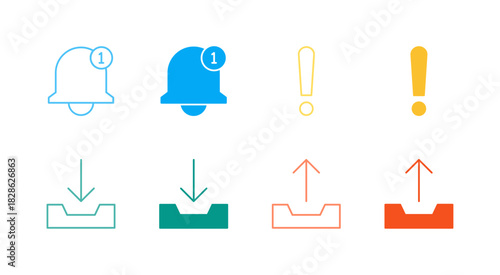 Flat Colored Status and Mailbox Icon Set in Outline and Solid Style for System Information and Communication