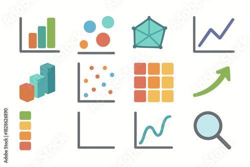 Data trend histogram icon radar icons arrow visualization map vector graph magnifier