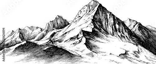 Engraved illustration of steep shale ridge fracture for decorative design