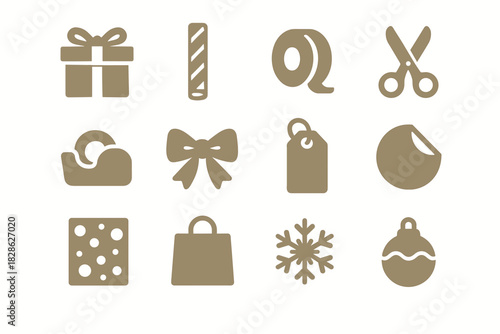 Ornament vector packaging icons snowflake ribbon bag bow tag scissors paper holiday