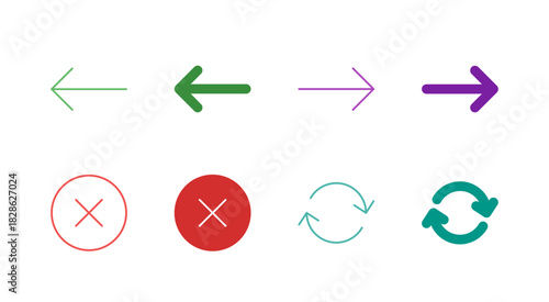 Flat Colored Navigation Control Icon Set in Outline and Solid Style for App and Web User Interface