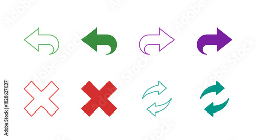 Flat Colored Navigation Control Icon Set in Outline and Solid Style for App and Web User Interface