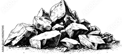 Engraved silhouette of volcanic pumice fragments for retro design