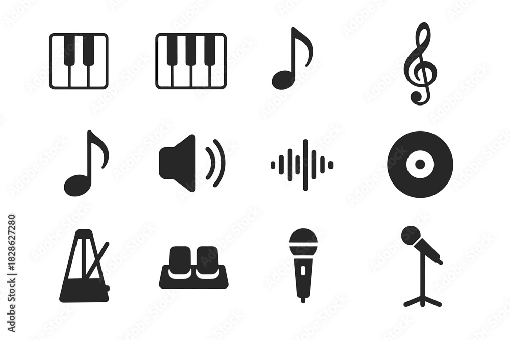 Obraz premium Piano icon speaker clef vector sound rhythm minimalist wave key music keyboard