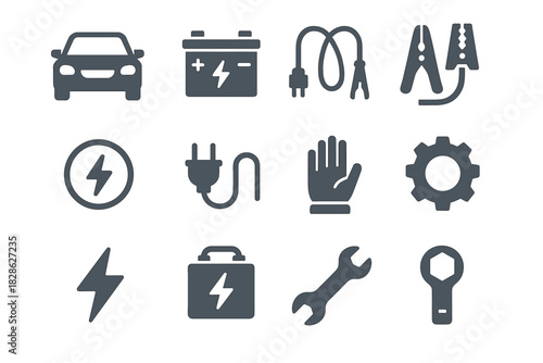 Battery icons gear vector hand plug socket icon car voltage wrench mechanic