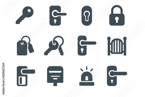 Mailbox keychain house key lock icons alarm vector handle icon tag gate