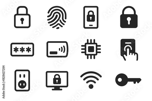 Screen key digital vector fingerprint plug icon lock smart locks card password