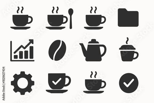 Lid checkmark steam vector set chart coffee kettle folder icon cup bean