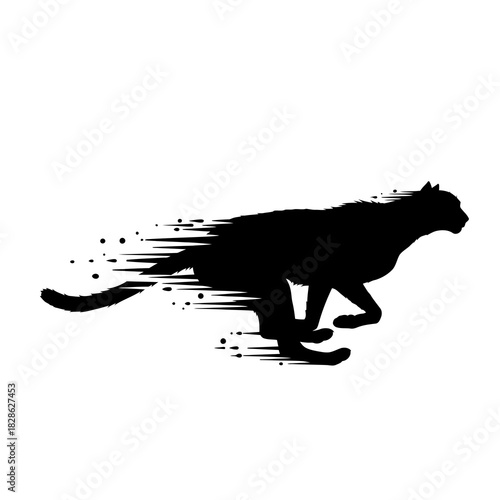 Dynamic cheetah running silhouette isolated on white background