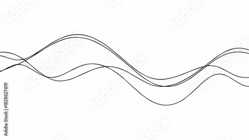 Abstract illustration of three flowing lines creating a wave pattern on a white plain background view