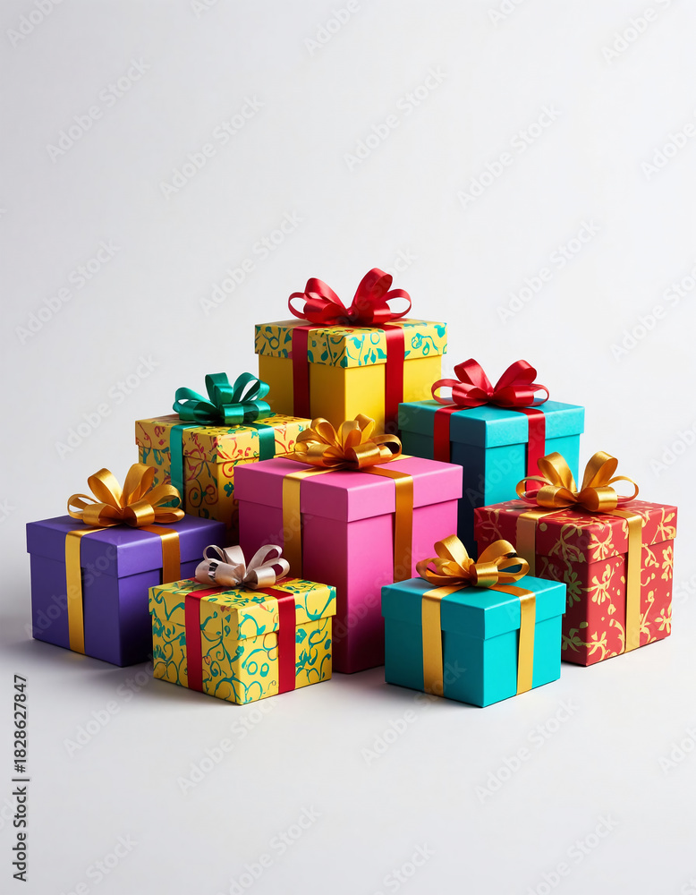 Obraz premium colorful gift boxes with ribbons on white background. 3d rendering