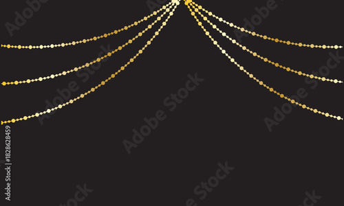 Festive glowing string lights vector. Warm white decorative string lights hanging across a backdrop, perfect for celebration graphics, event invitations, and holiday designs.
