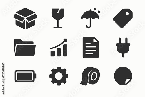 Open sticker fragile icon tag parcel vector battery gear glass icons chart