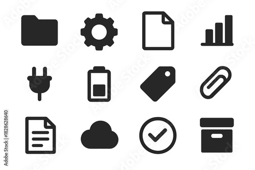 Vector settings icons clip folder document gear icon file plug management checkmark