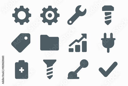 Icons wrench gear lever chart vector minimal tag checkmark steel screw icon