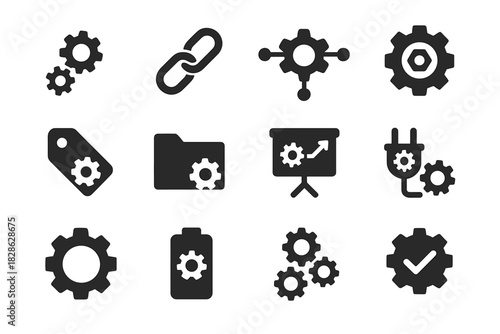 Tag chain chart checkmark bolt icon icons vector cogset gear connection battery