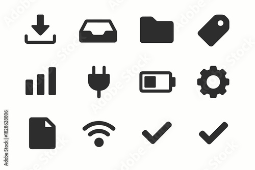 Plug set folder signal minimalist tray down open icon battery tag vector