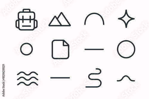 Minimal line path thin icon straps vector fold icons outline backpack mountain