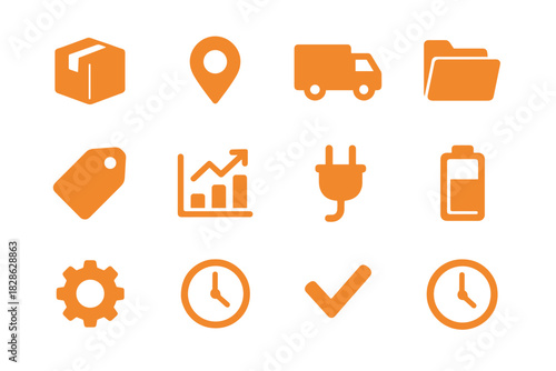 Icons location box gear checkmark icon folder truck chart parcel courier delivery