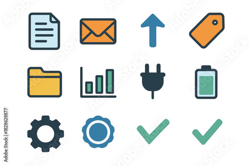 Up folder envelope arrow icons mail plug gear icon vector battery outgoing