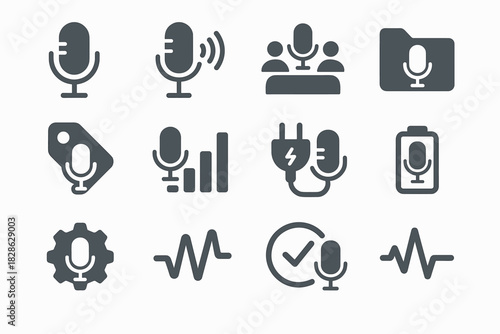 Echo standing talk checkmark line wave vector mic folder minimalist icon grid