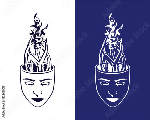 Open Mind Concept: Abstract Black and White Illustration