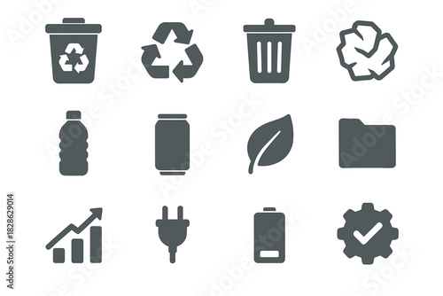 Vector gear chart set lid folder arrows battery leaf recycling icon recycle