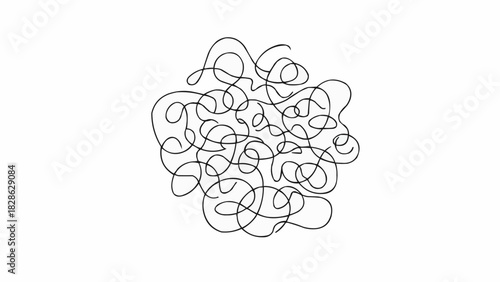 Abstract illustration of a tangled ball of black lines on a white background design element