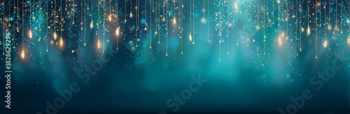 Christmas background concept featuring abstract blurred blue and golden lights