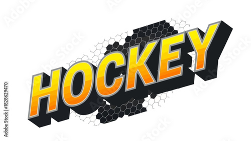 Bold Hockey Graphic Dynamic Text Overlayed on Abstract Hexagon Pattern for Sports Design