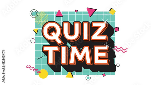 A vibrant pop art banner with bold 3D typography for a fun trivia game night or educational competition, isolated on a white background