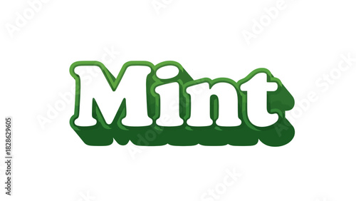 A vibrant 3D text effect of the word mint in a fresh green and white color scheme, perfect for cool and refreshing designs