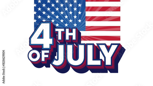 Vibrant graphic design showcasing American national pride with stars and stripes, commemorating a significant summer holiday of historical freedom and unity